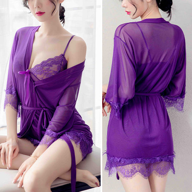 Purple femboy sexy slip nightgown lingerie set
