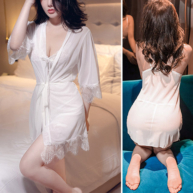White femboy sexy slip nightgown lingerie set
