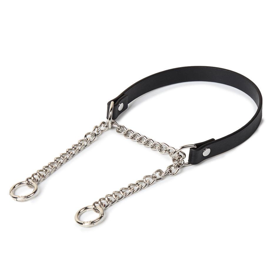 Black femboy leather chain collar