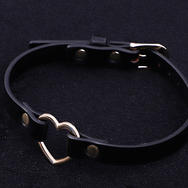 Black femboy leather choker with heart for femboy