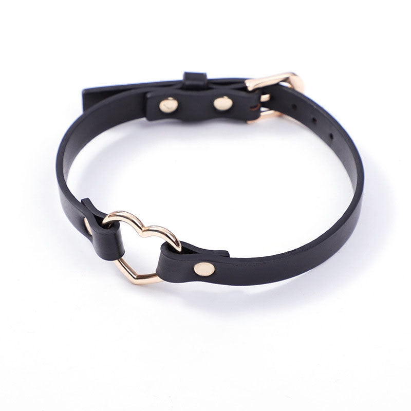 Black femboy leather choker with heart