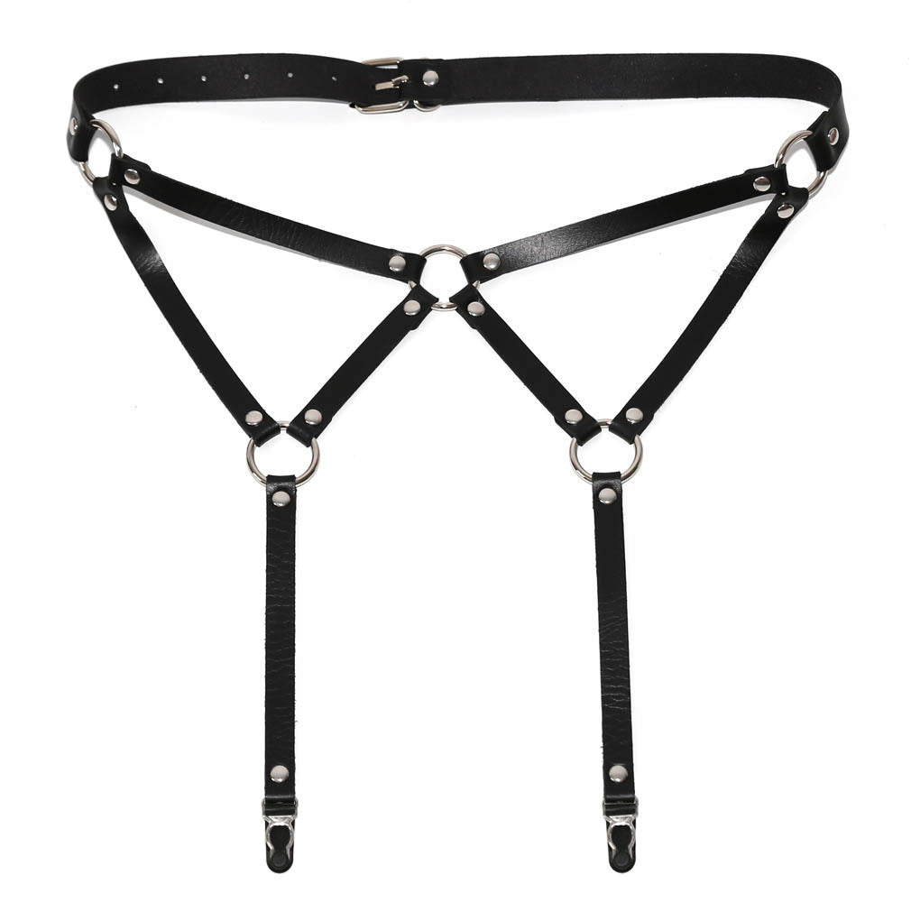 Black femboy sexy leather garter belt for femboy