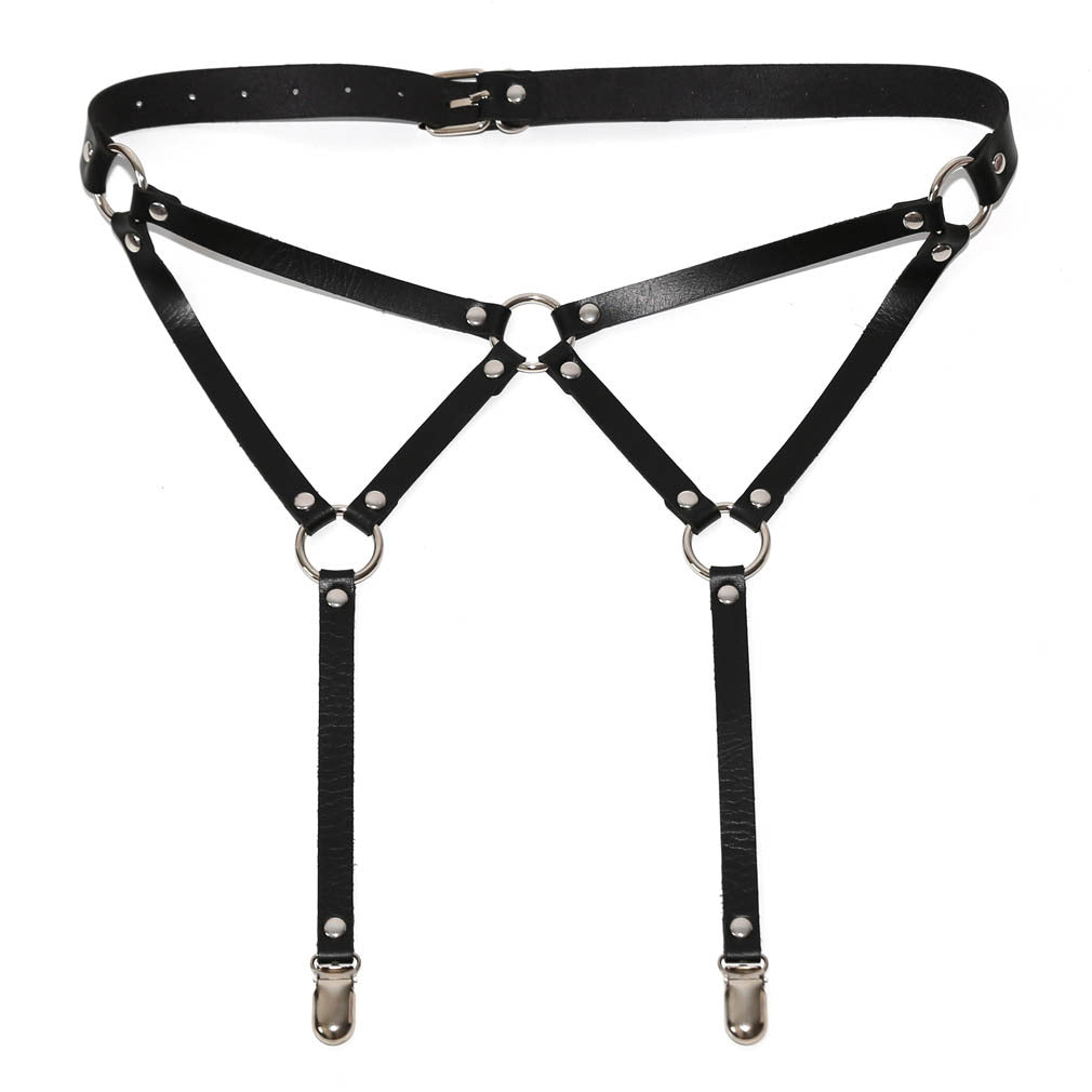 Black femboy sexy leather garter belt