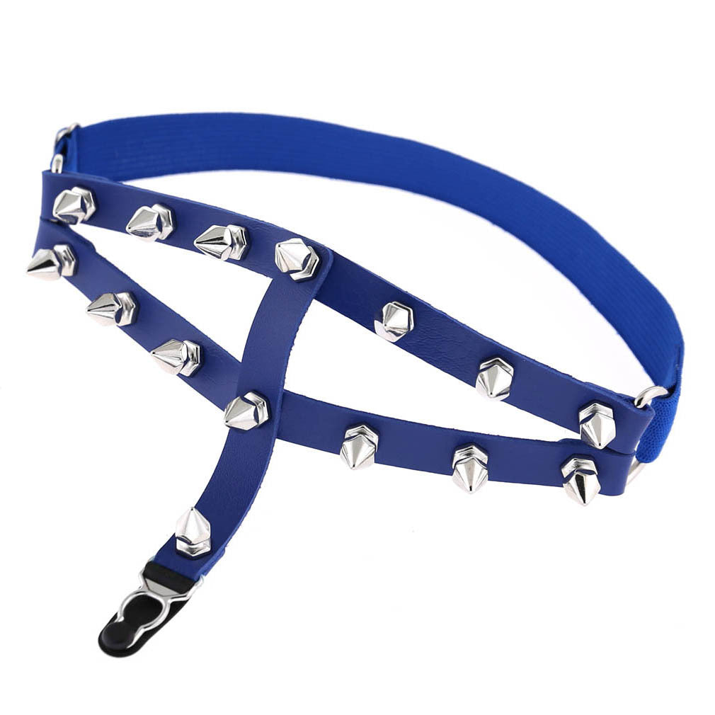 Blue femboy punk leather thigh garter for femboy