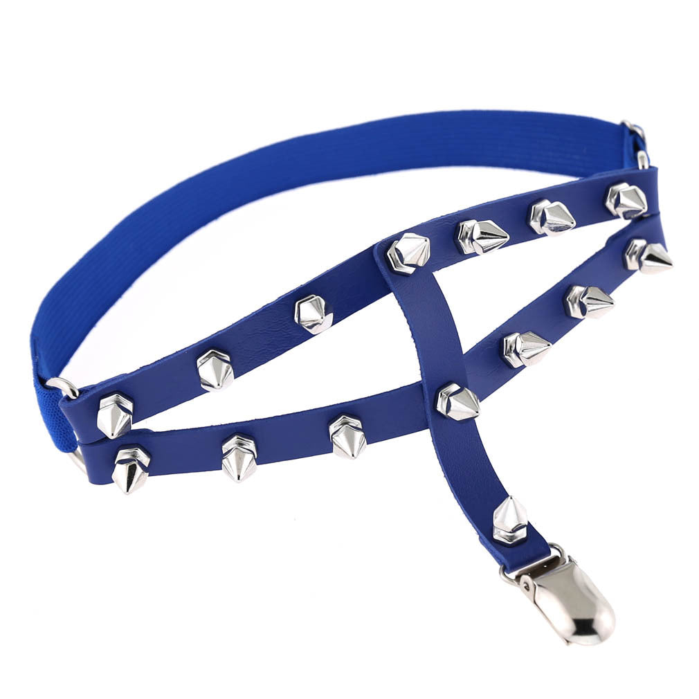 Blue femboy punk leather thigh garter