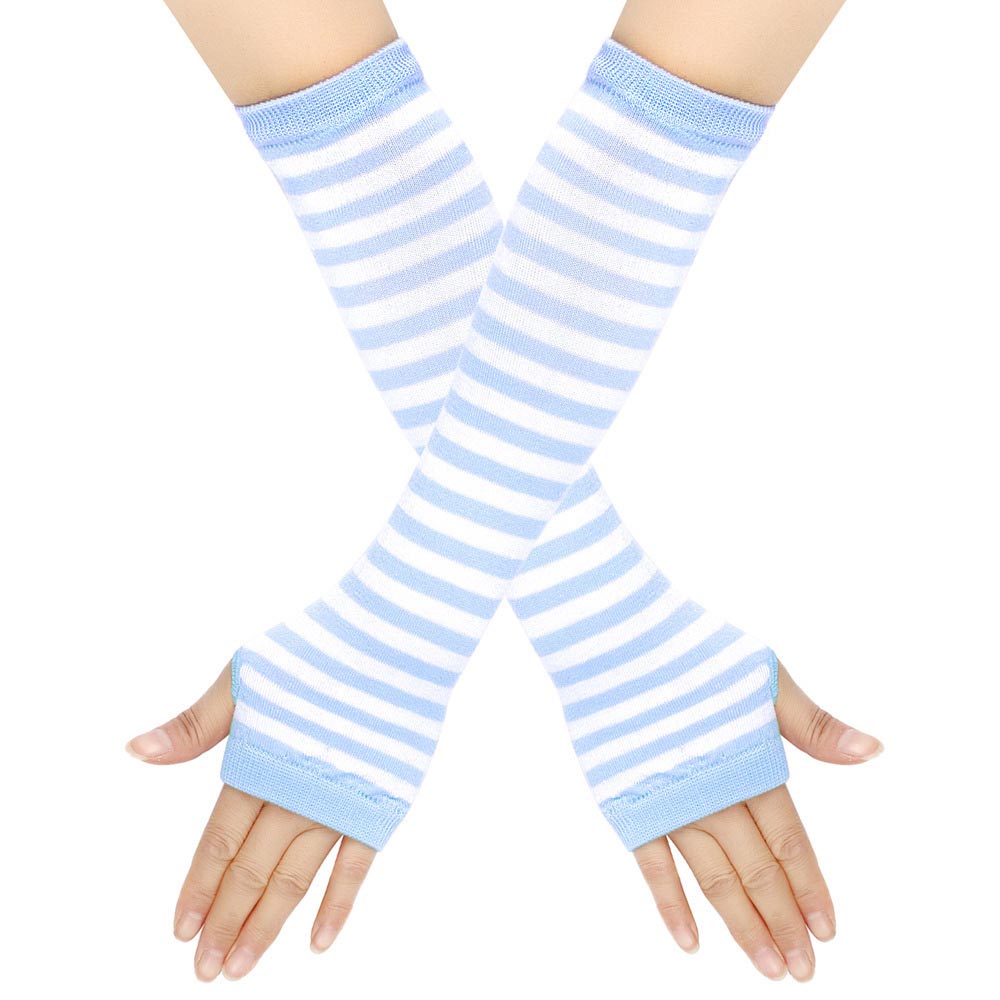 Blue sweet femboy striped arm warms for femboy