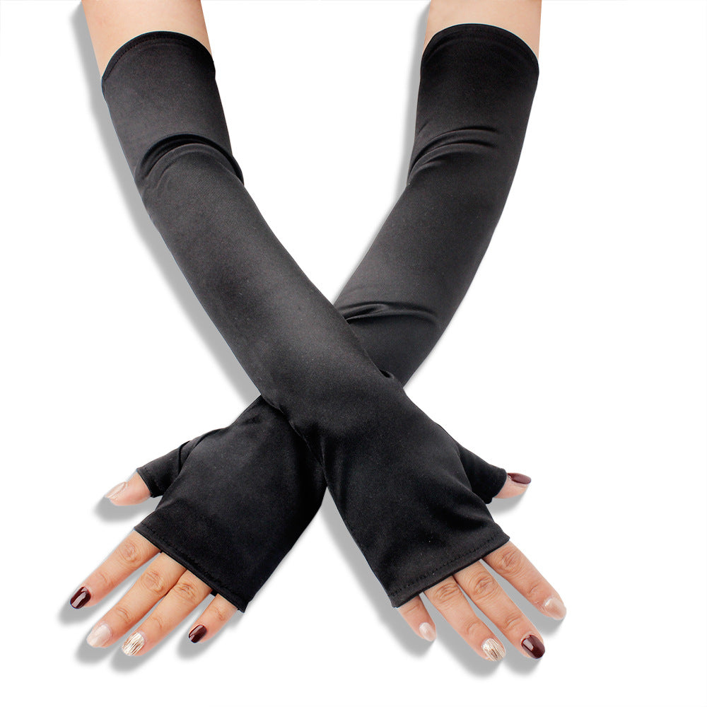 Femboy black femboy long satin gloves