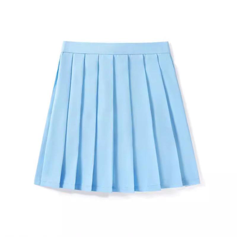 Femboy blue solid color pleated skirt