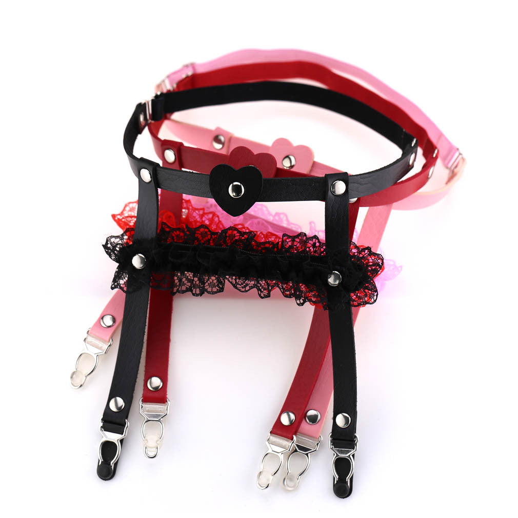 Femboy double leather lace thigh garter femboy fashion