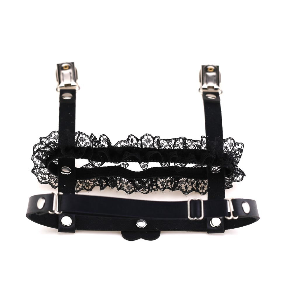 Femboy double leather lace thigh garter