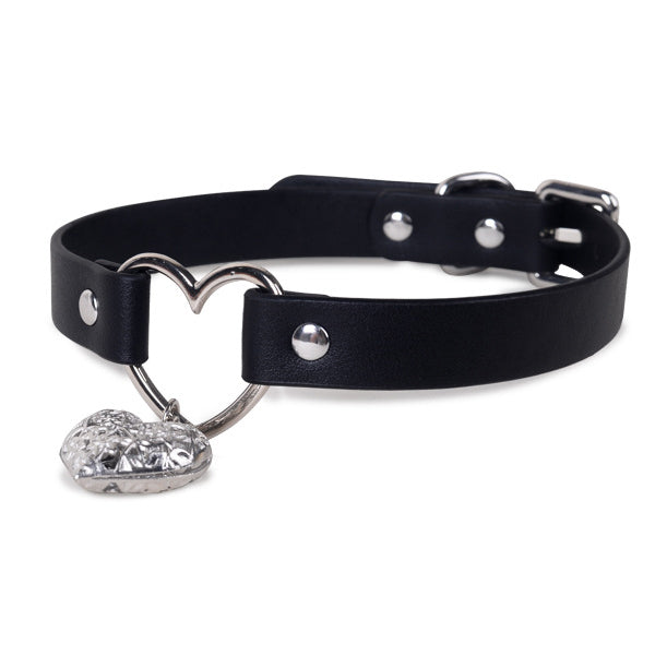 Femboy leather collar with heart pendant for femboy