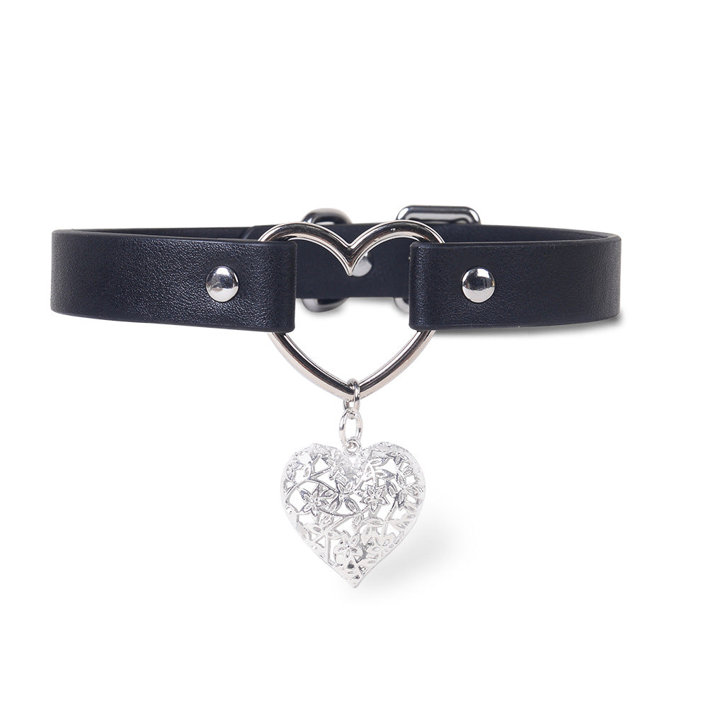 Femboy leather collar with heart pendant