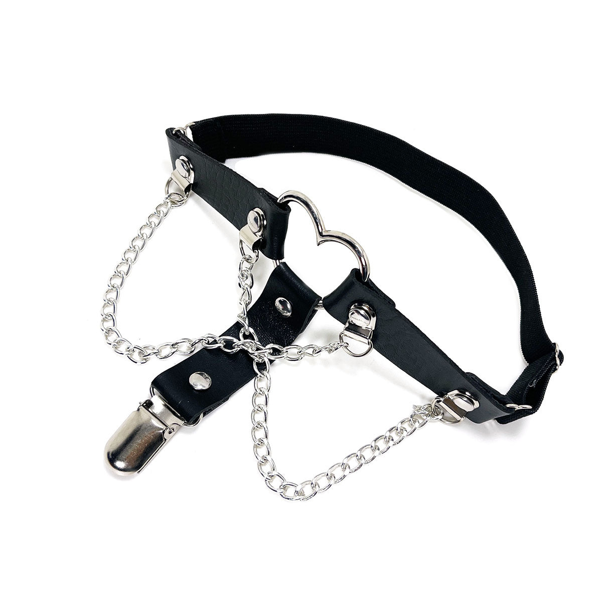 Femboy leather heart shape thigh garter with chain femboy fashion