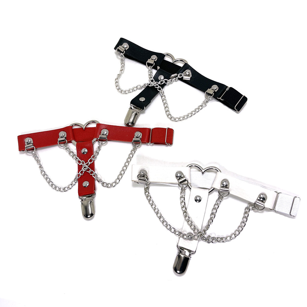 Femboy leather heart shape thigh garter with chain