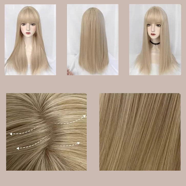 Femboy long straight blonde wig with bang