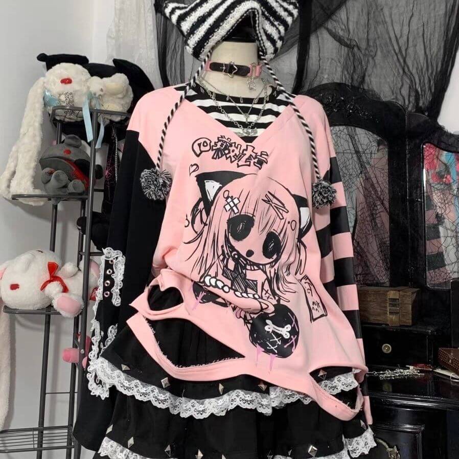 Femboy pastel gothic long sleeve anime top