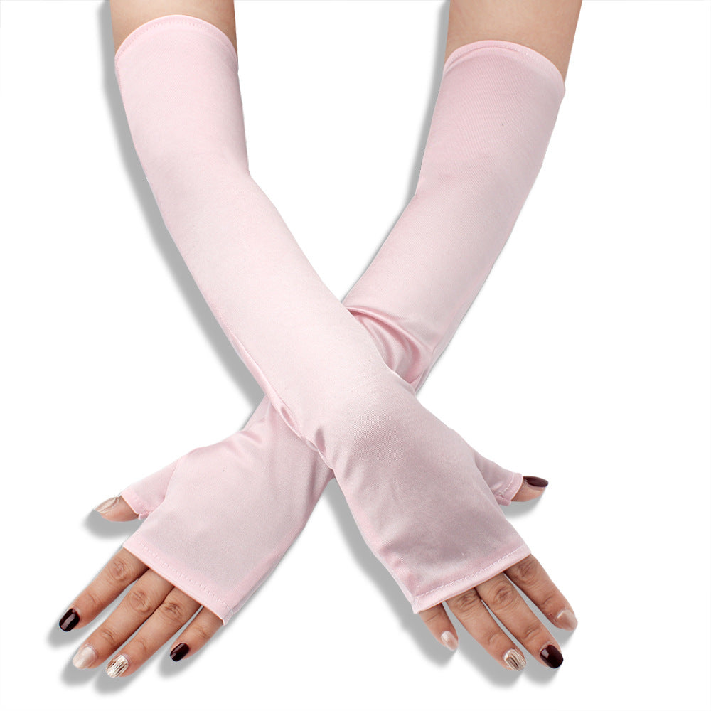 Femboy pink femboy long satin gloves