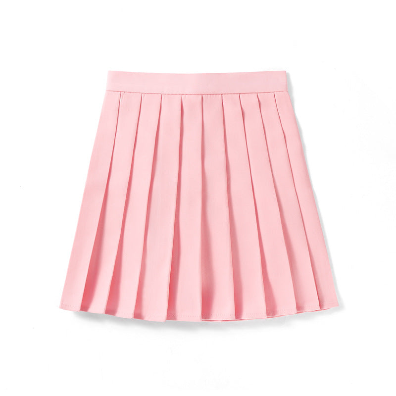 Femboy pink solid color pleated skirt