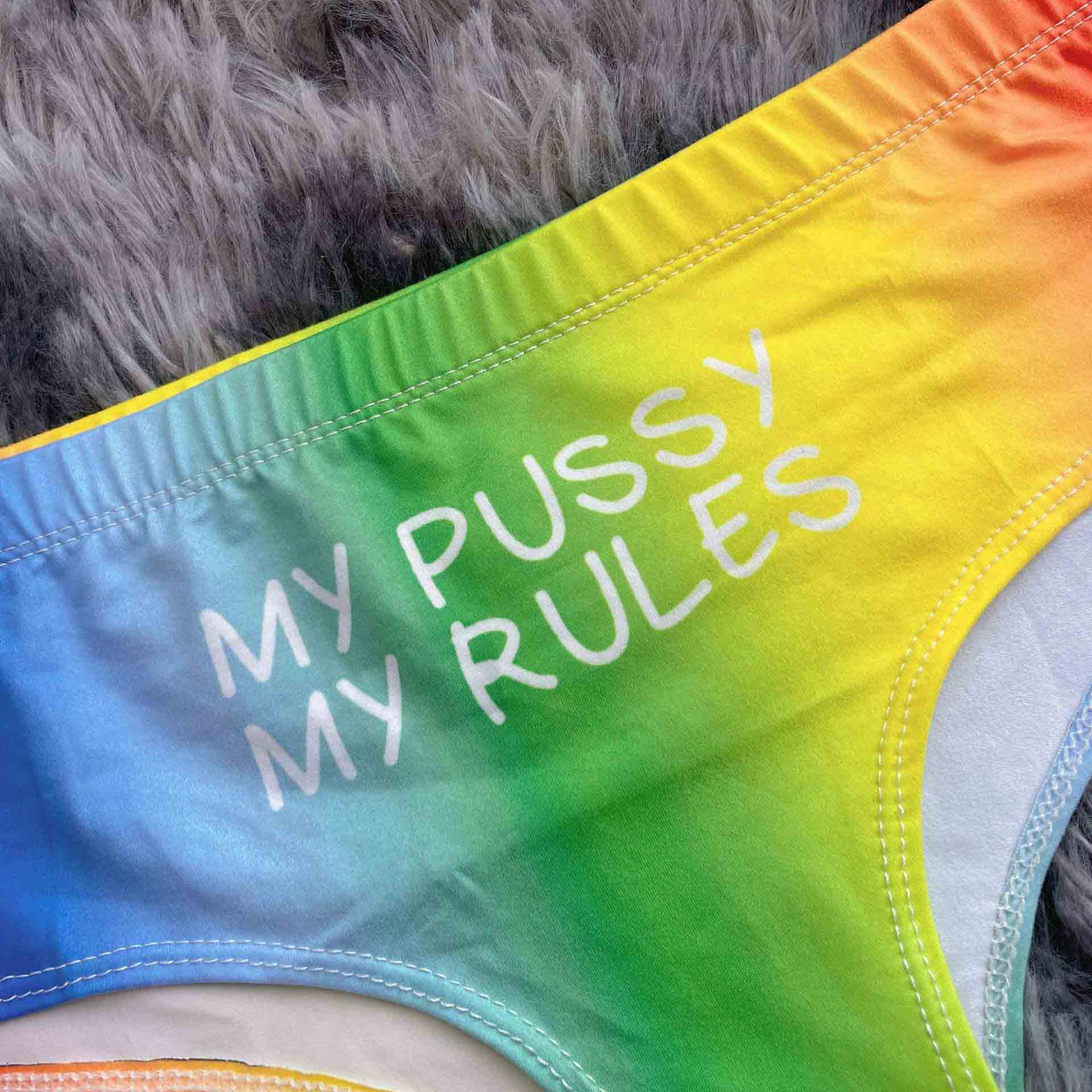 Femboy rainbow letter panties detail