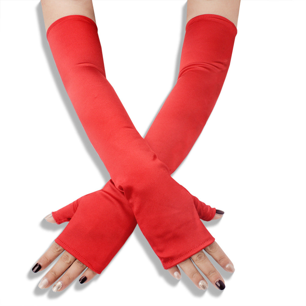 Femboy red femboy long satin gloves