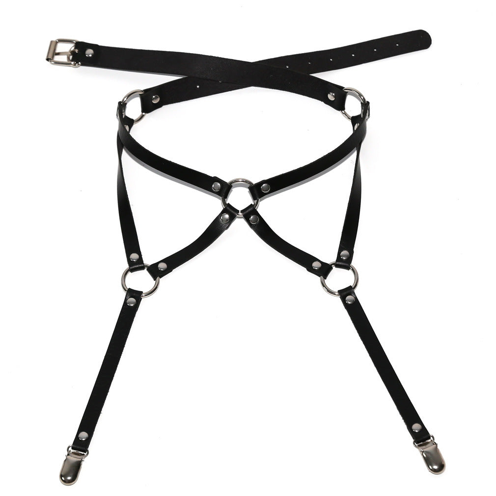 Femboy sexy leather garter belt detail