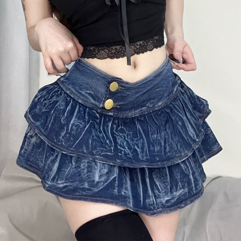 Femboy sexy sweet femboy double layer puffy jean skirt femboy fashion