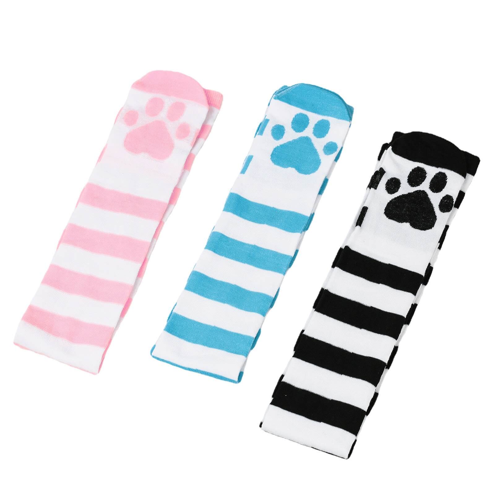 Femboy stripe thigh high cat paw socks