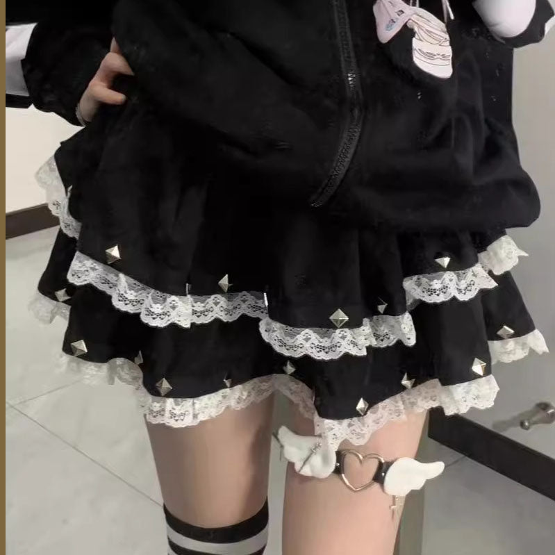 Femboy wear black femboy double layer puffy skirt