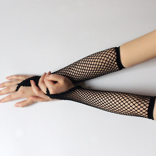 Femboy wear black femboy finger loop fishnet gloves