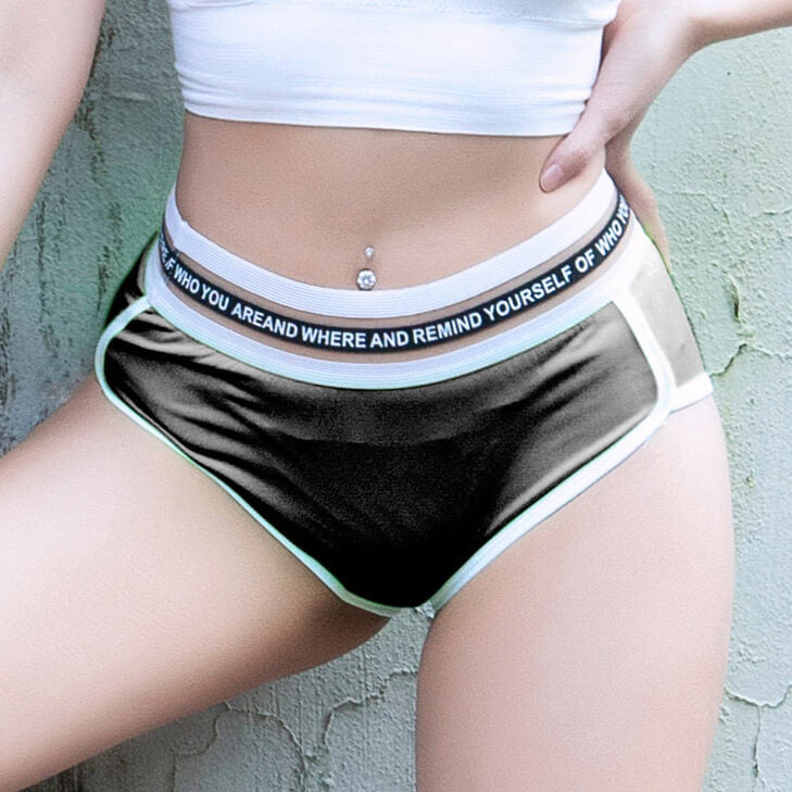 Femboy wear black femboy letter hot sport shorty shorts