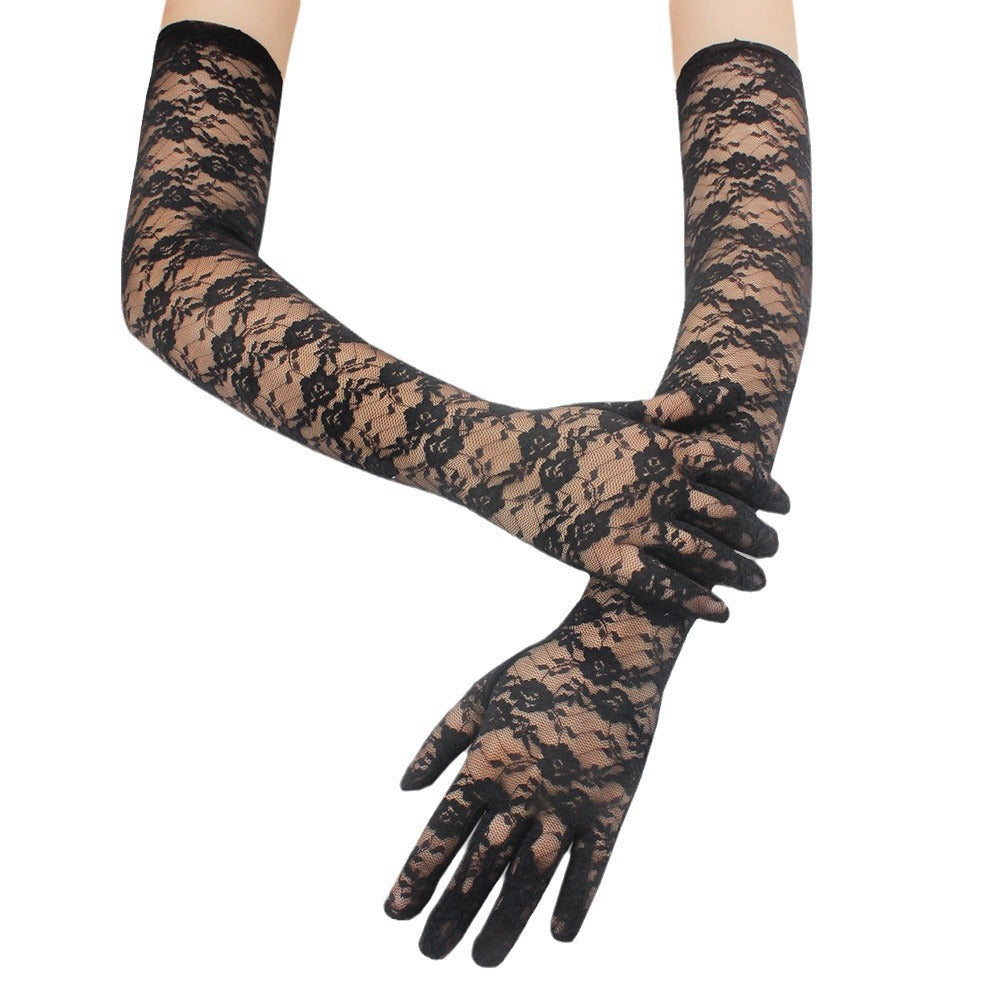 Femboy wear black femboy sexy lace long gloves