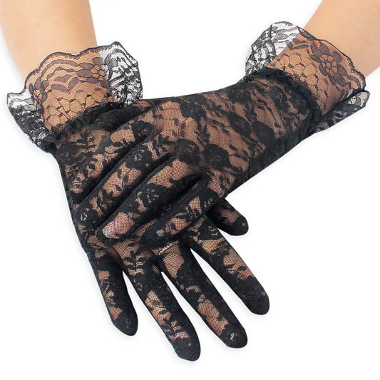 Femboy wear black femboy sexy lace short gloves for femboy