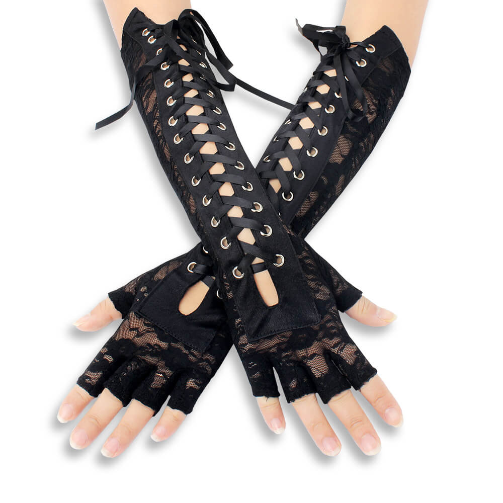 Femboy wear black femboy sexy lace up gloves for femboy