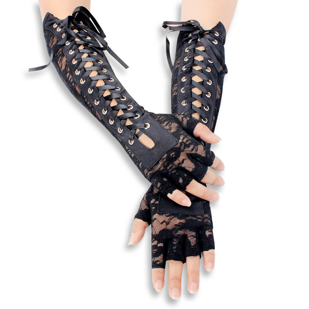 Femboy wear black femboy sexy lace up gloves