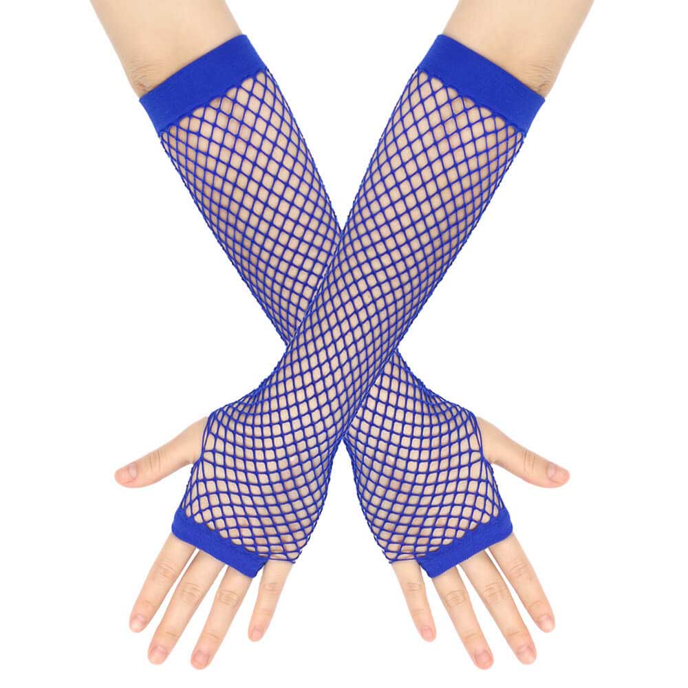 Femboy wear blue femboy fishnet arm warms