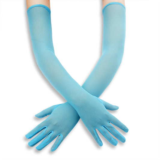 Femboy wear blue femboy mesh sheer gloves for femboy