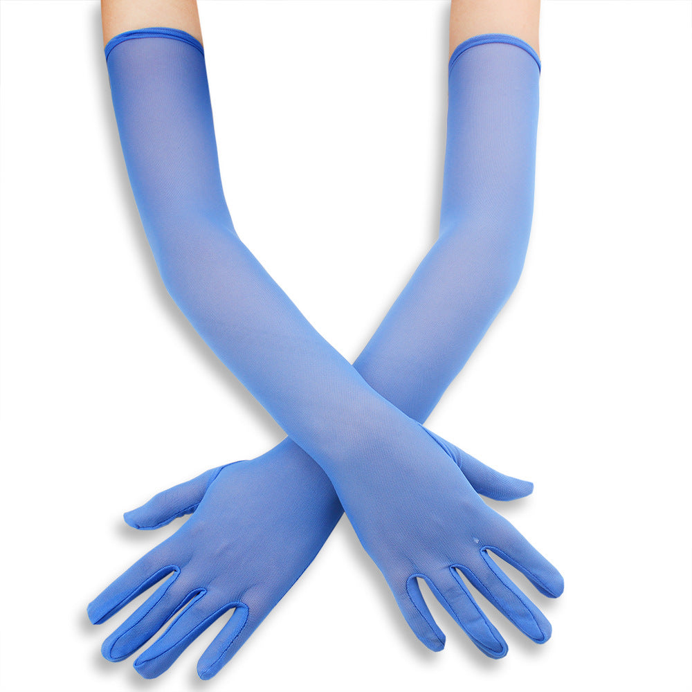 Femboy wear blue femboy mesh sheer gloves