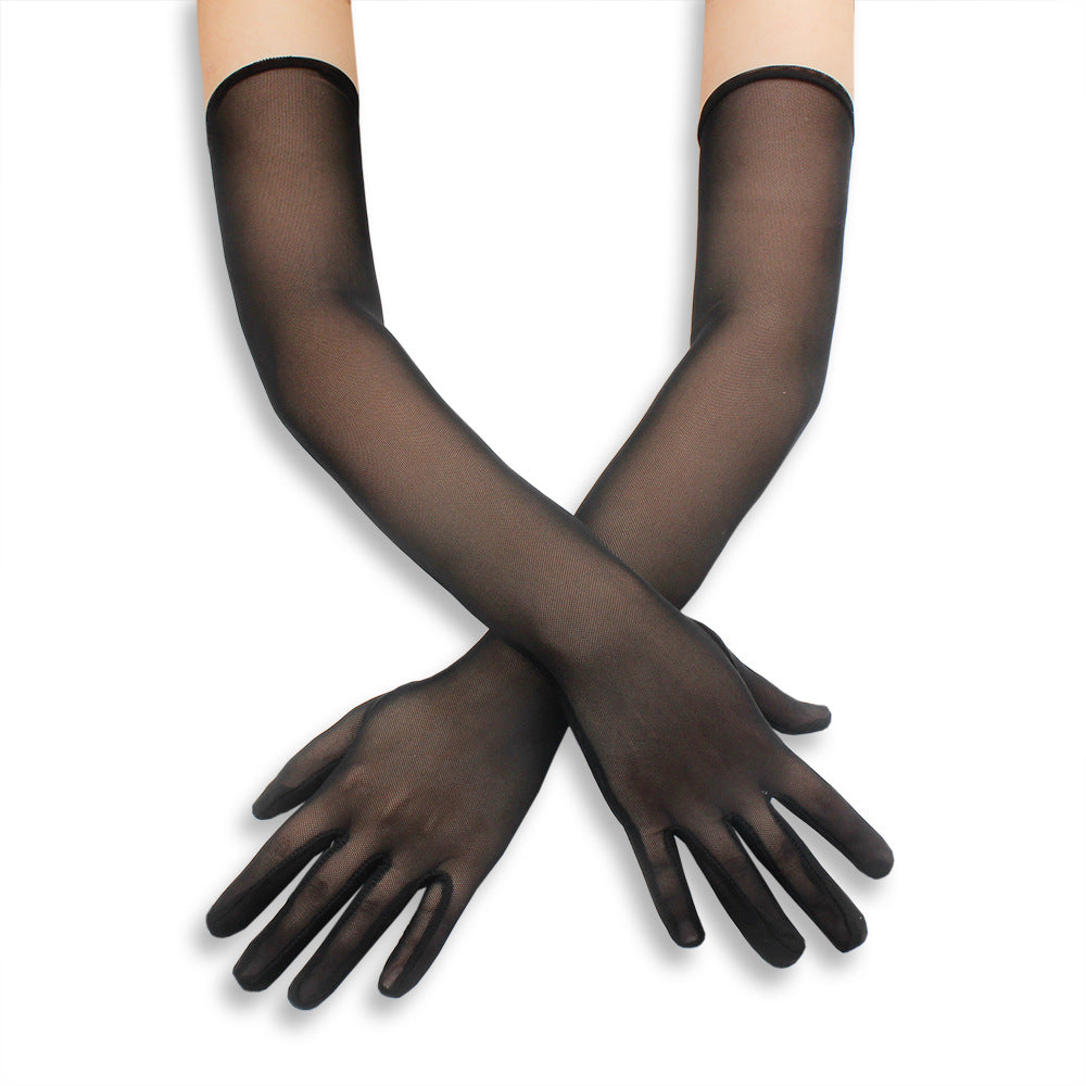 Femboy wear brown femboy mesh sheer gloves