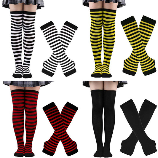 Femboy wear cute femboy stripe thigh high socks and arm warms set femboy fashion