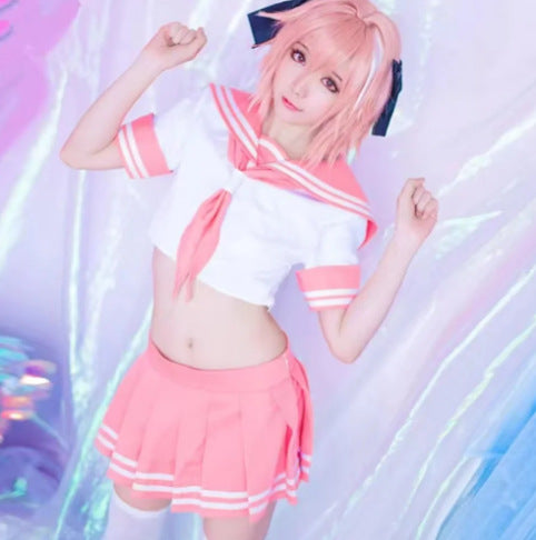 Femboy wear femboy astolfo cosplay pink uniform set for femboy