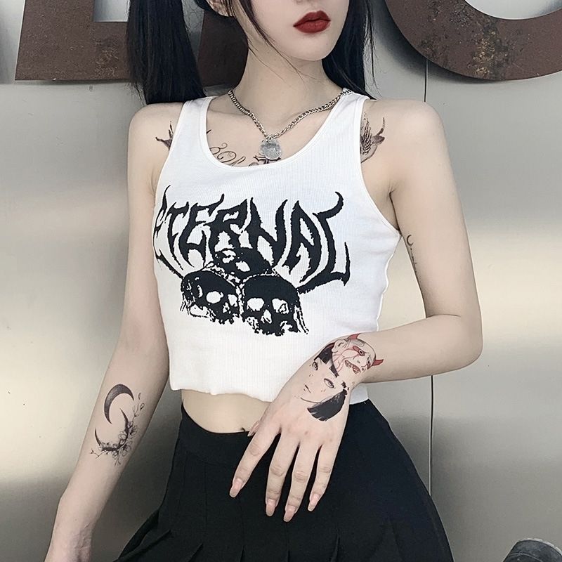 Femboy wear femboy black skull tank top white