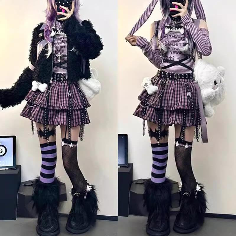 Femboy wear femboy gothic black and purple puffy skirt for femboy