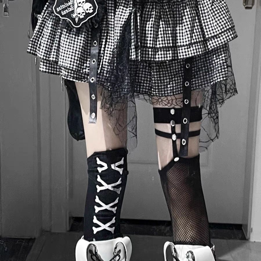 Femboy wear femboy gothic black and white plaid puffy skirt femboy fashion