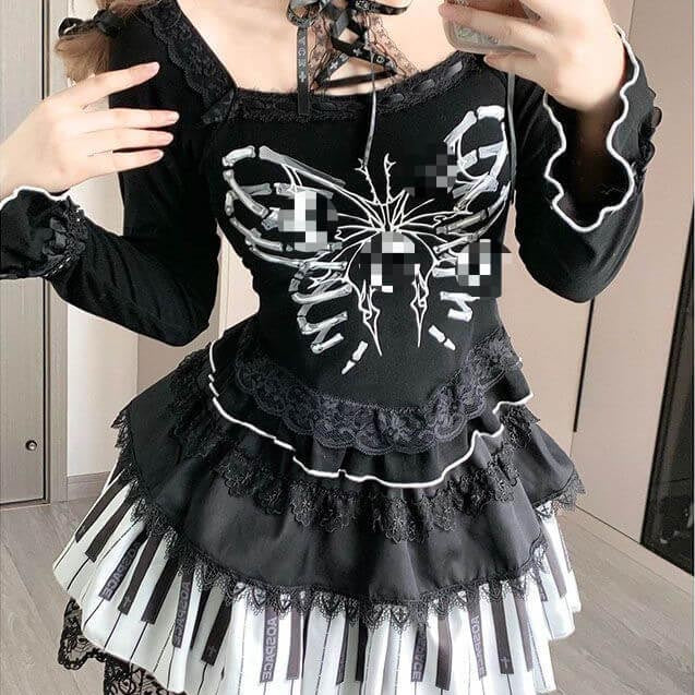 Femboy wear femboy gothic piano print puffy skirt femboy fashion