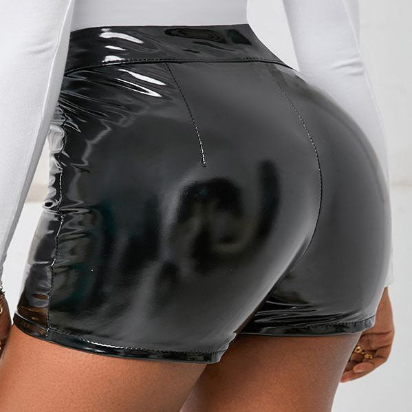 Femboy wear femboy high waisted stretch leather shorts back