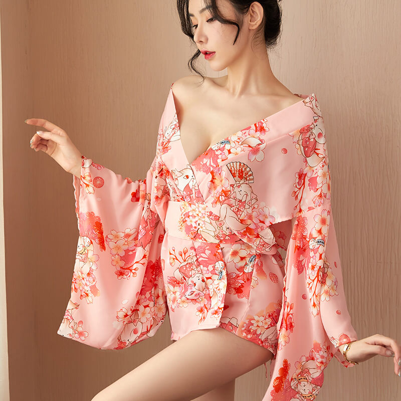 Femboy wear femboy japanese pink kimono lingerie set for femboy