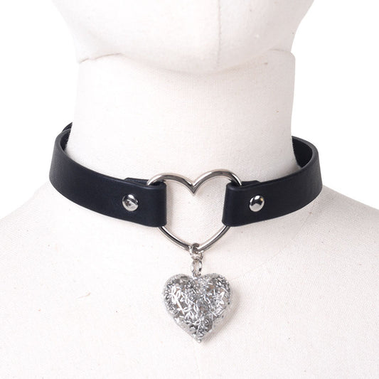 Femboy wear femboy leather collar with heart pendant for femboy