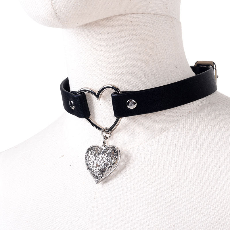 Femboy wear femboy leather collar with heart pendant