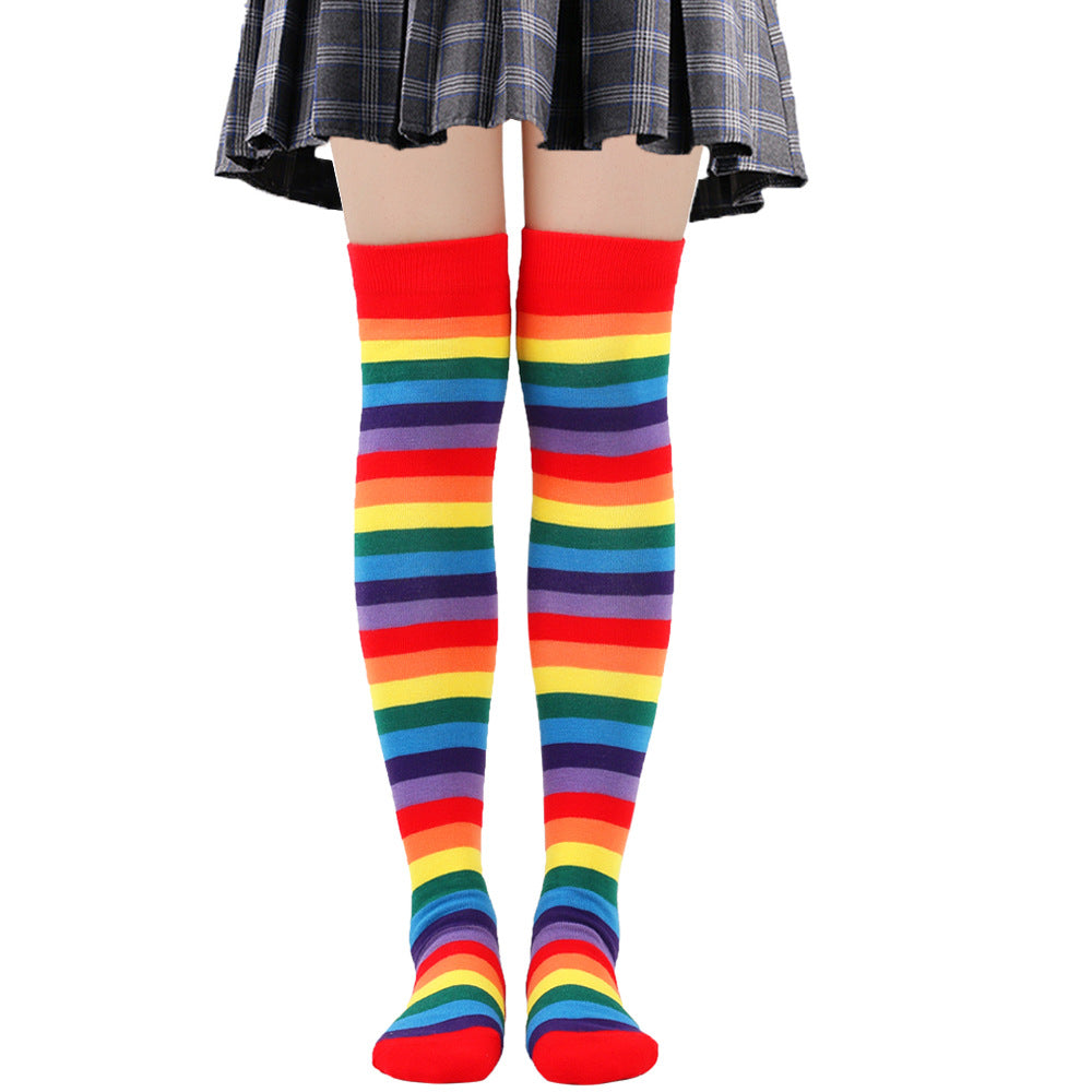 Femboy wear femboy rainbow thigh high socks for femboy