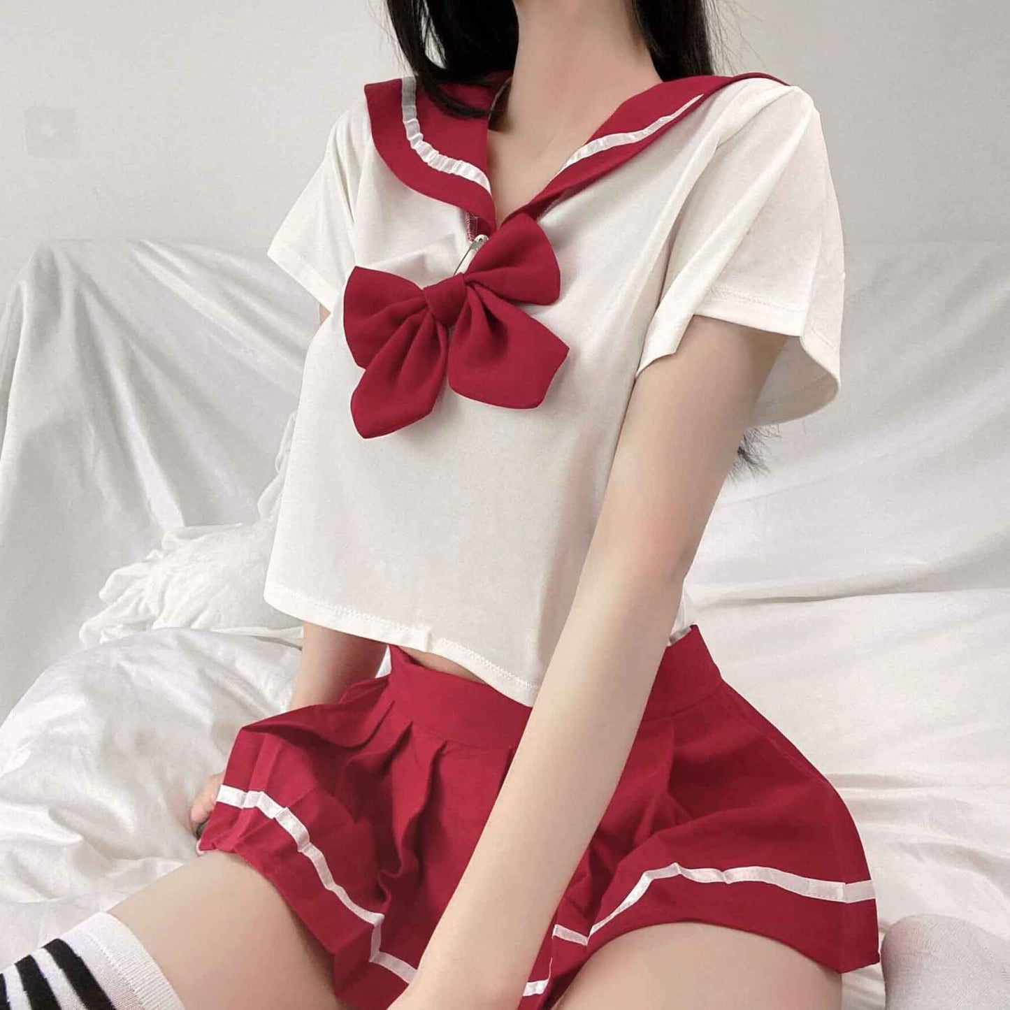 Femboy wear femboy schoolgirl lingerie with bow for femboy